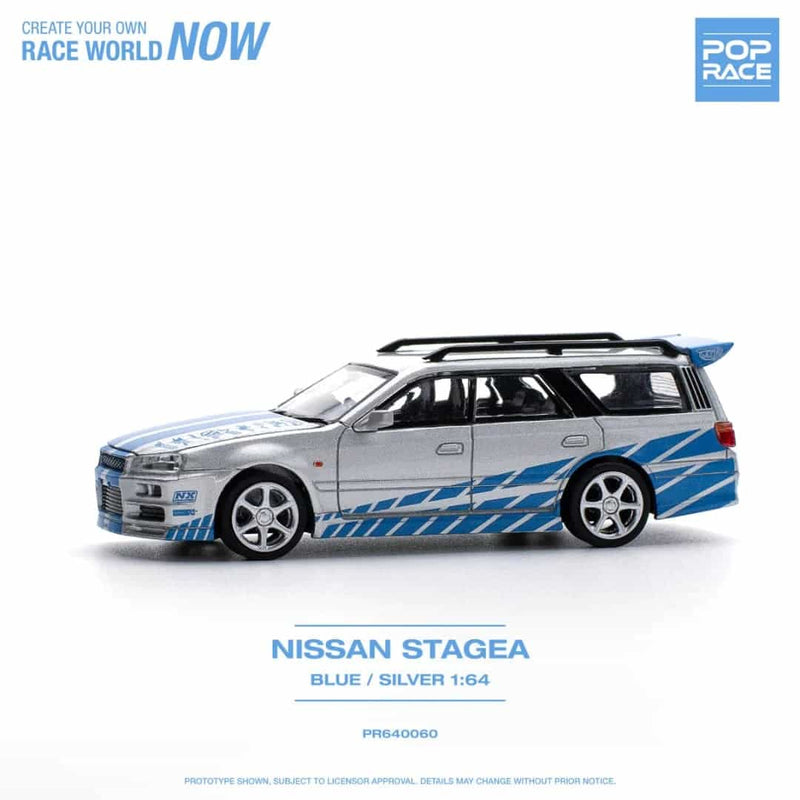 POP RACE 1:64 Nissan Stagea R34 PR64-60 BLUE/SILVER PR640060
