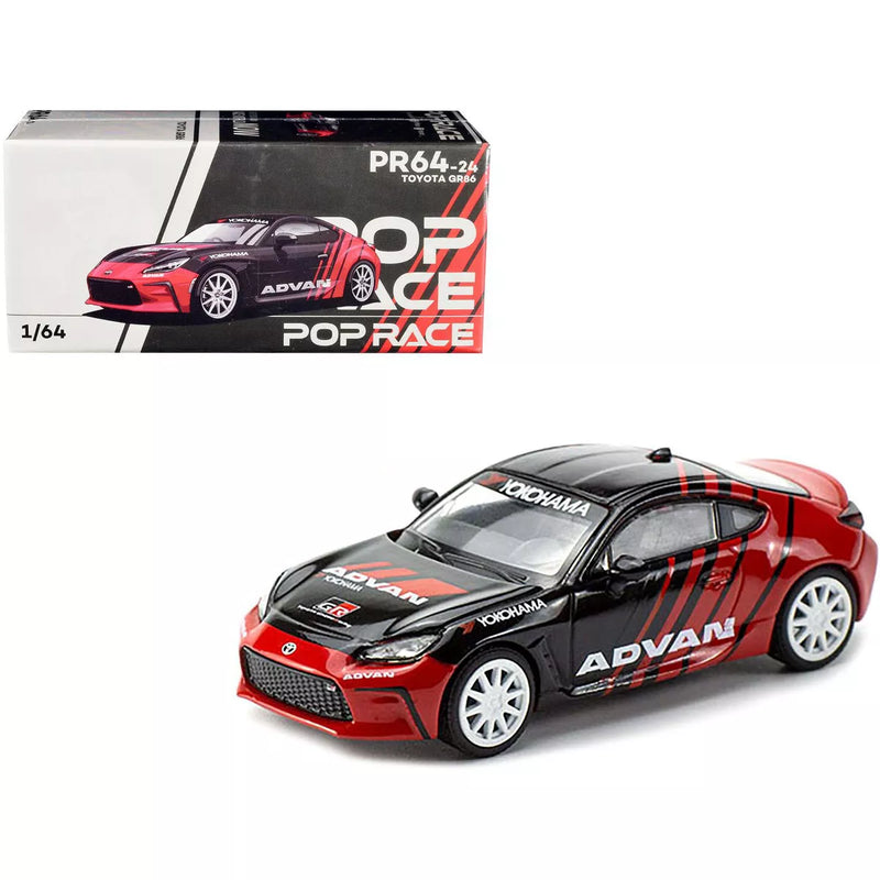 Toyota GR86 Red and Black "ADVAN" Livery 1/64 Diecast Model Car by Pop Race