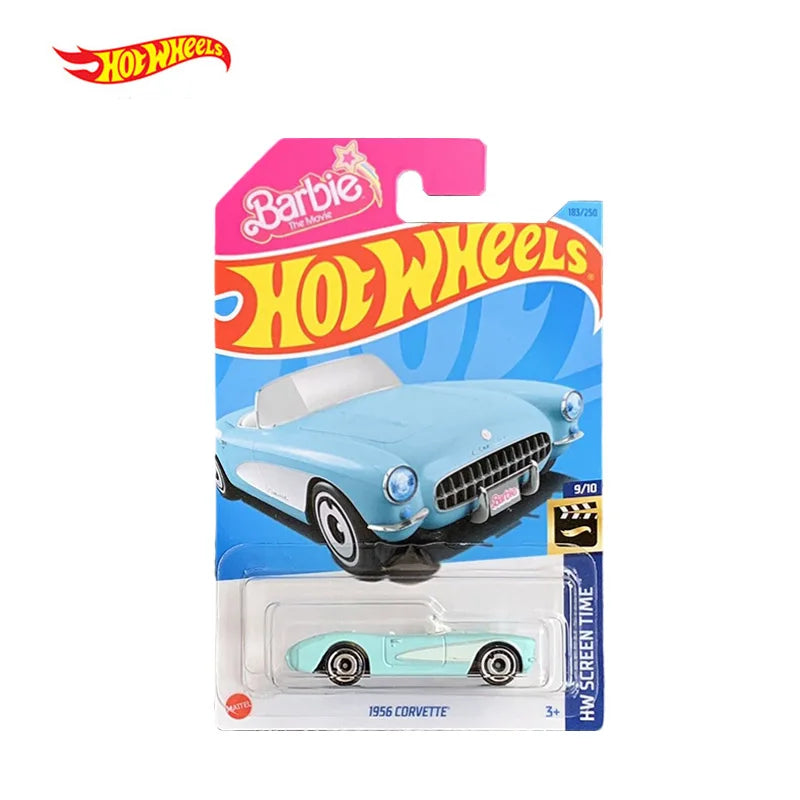 Hot Wheels COMBO -183/250 Barbie The Movie 1956 Corvette HW Screen Time 9/10 (Blue) + Hot Wheels - BARBIE THE MOVIE - 1956 Corvette - Pink (non screen time edition / Full movie card)