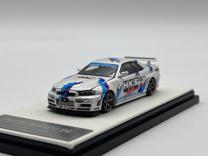 TimeMicro Nissan Skyline GTR-R34 White HKS 1:64