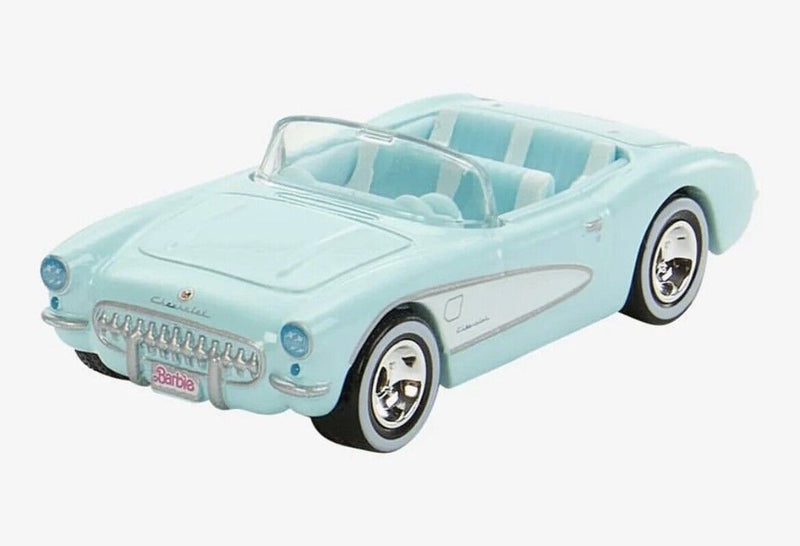 Hot Wheels COMBO -183/250 Barbie The Movie 1956 Corvette HW Screen Time 9/10 (Blue) + Hot Wheels - BARBIE THE MOVIE - 1956 Corvette - Pink (non screen time edition / Full movie card)
