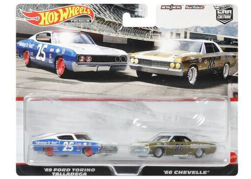 Hot Wheels Premium 2 Pack '69 Ford Torino Talladega & '66 Chevelle 1/64 Mini Car