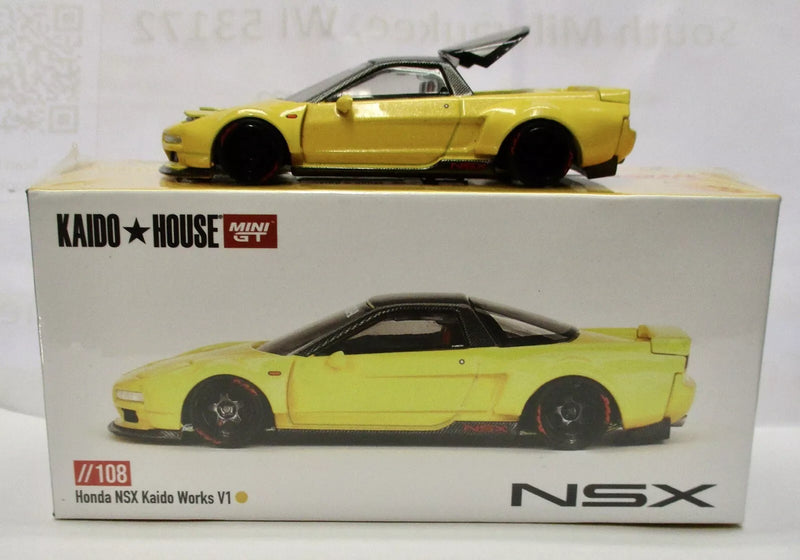 Kaido House x Mini GT 1:64 Honda NSX Kaido WORKS V1 Yellow Car KHMG108